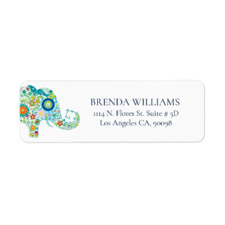 Etiqueta Elefante Floral Bonito Sobre Tipografía Azul Blanc