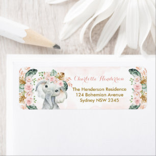 Etiqueta Elefante floral rosa Rubor Boho Baby Girl