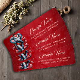 Etiqueta Elefante majestuoso de estilo japonés tradicional.