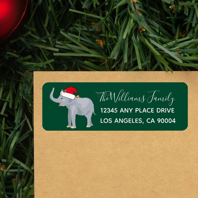 Etiqueta elefante Papá Noel Verde Navidad (Subido por el creador)