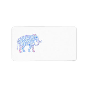 Etiqueta Elefante rosado y azul del damasco