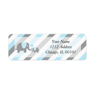Etiqueta Elefantes blancos, azules y grises Baby Shower de