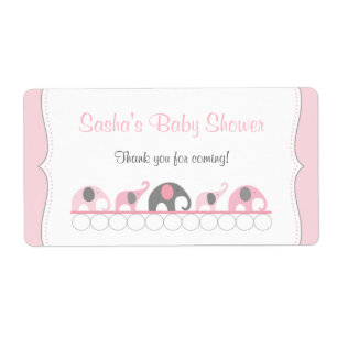 Etiqueta Elefantes rosados Baby Shower Botella de agua o Fa