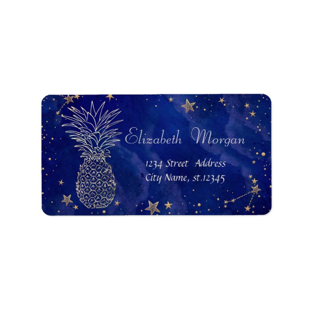 Etiqueta Elegan Pineapple Guay Stars Navy Blue (Frente)