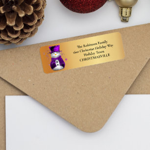 Etiqueta Elegancia de Snowman Gold y Purple: Navidades