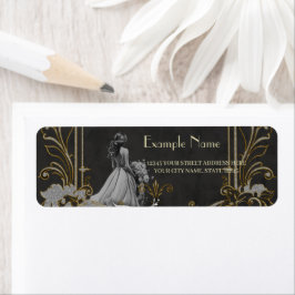 Etiqueta Elegancia en plata y negro.