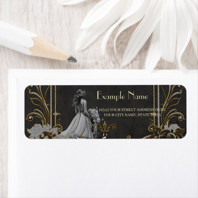 Etiqueta Elegancia en plata y negro. (In situ)