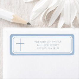 Etiqueta Elegant Baby Blue Cross Boy Baptism Address 
