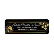 Elegant black and gold wedding return address