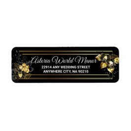 Etiqueta Elegant black and gold  wedding return address