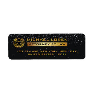ETIQUETA ELEGANT BLACK & GOLD GLITTER ABOGADO CORPORATIVO