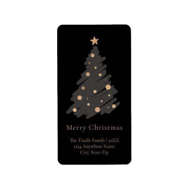 Etiqueta Elegant Black Grey Gold Script Christmas Tree (Frente)