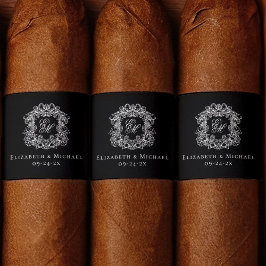Etiqueta Elegant Black Monogram Wedding Crest Cigar Band