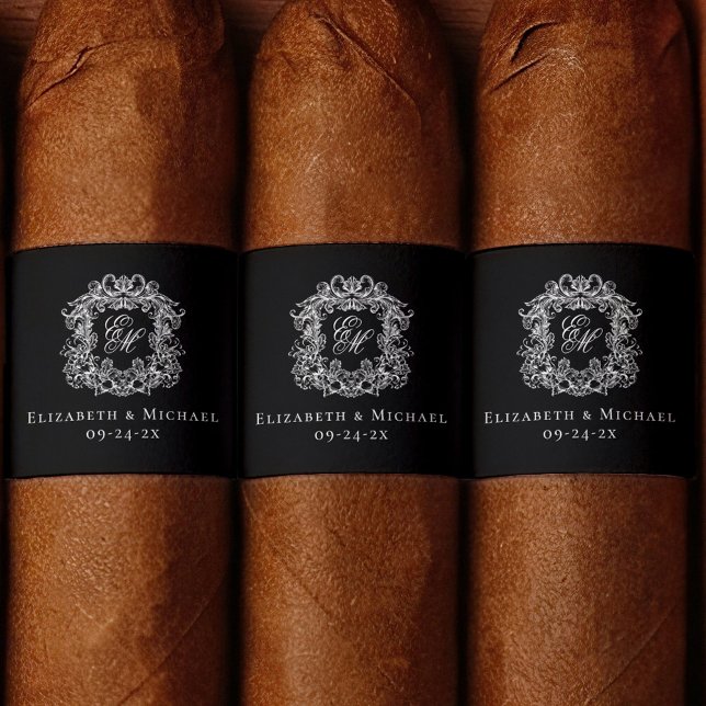 Etiqueta Elegant Black Monogram Wedding Crest Cigar Band  (Subido por el creador)