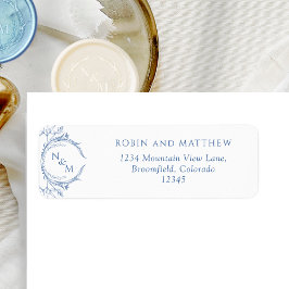 Etiqueta Elegant Blue Monogram Wedding Label