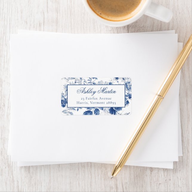 Etiqueta Elegant Blue Toile Chinoiserie Address Labels (In situ)