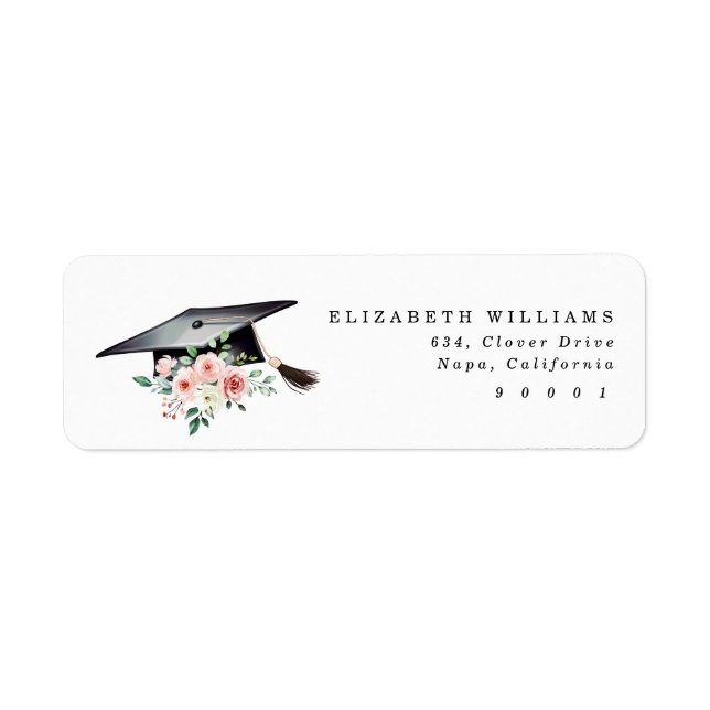 Etiqueta Elegant Blush Floral Graduation Hat Address Label  (Frente)
