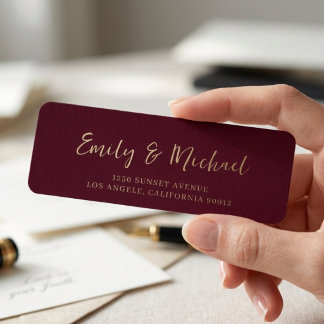 Etiqueta Elegant Burgundy Wedding Return Address Label 