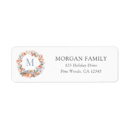Etiqueta Elegant Christmas Monogram Wreath Return Address
