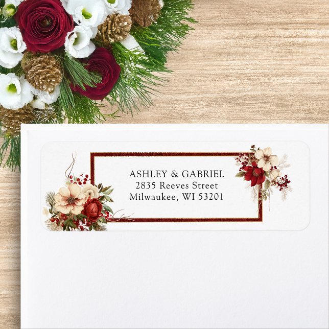 Etiqueta Elegant Christmas Red Damask Floral (Subido por el creador)