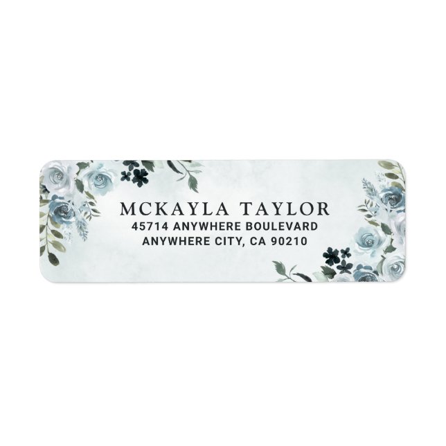 Etiqueta Elegant Dusty Blue Floral Watercolor Navy Wedding (Frente)
