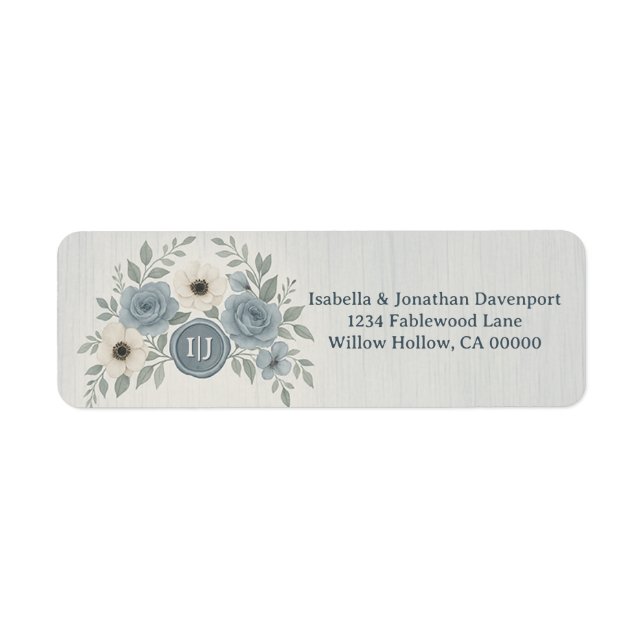 Etiqueta Elegant Dusty Blue Floral Wax Seal Wedding (Frente)