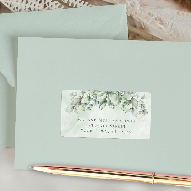 Etiqueta Elegant Eucalyptus Leaves Wedding Address (Subido por el creador)