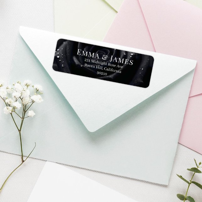 Etiqueta Elegant Floral Midnight Rose Black & White Wedding (Subido por el creador)