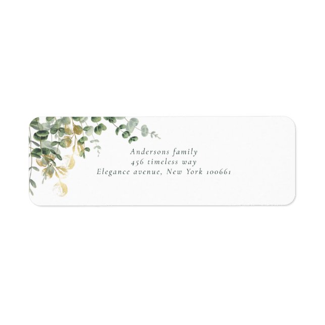 Etiqueta Elegant Gold Green Eucalyptus Wedding  (Frente)