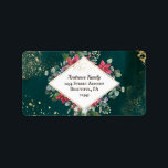 Etiqueta Elegant Gold Green Red Watercolor Christmas<br><div class="desc">Christmas address labels depict an elegant watercolor design with a dark green background,  decorative bulbs,  flowers,  red berries and gold splashes.</div>