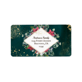 Etiqueta Elegant Gold Green Red Watercolor Christmas