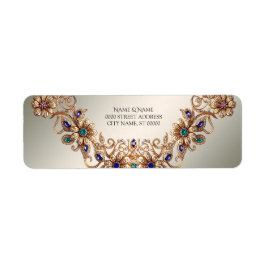 Etiqueta Elegant Gold Jewel Flowers Return Address Label