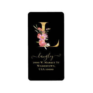 Etiqueta Elegant Gold Monogram L Floral Address Label