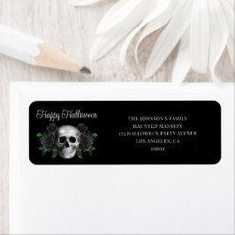 Etiqueta Elegant Gothic Black Floral Skull Halloween