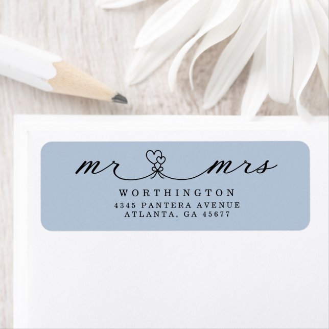 Etiqueta Elegant Hearts Script Mr & Mrs Boda  (In situ)