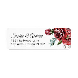 Etiqueta Elegant Marsala Red Rose Rustic  Wedding Address