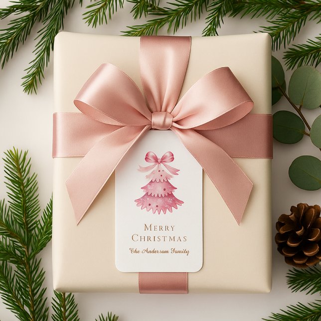 Etiqueta Elegant Minimal Pink Christmas Tree Typography (Subido por el creador)