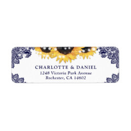 Etiqueta Elegant Navy Blue Sunflower Return Address Wedding