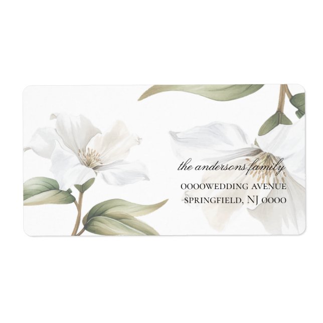 Etiqueta Elegant Oriental White Magnolia Wedding  (Frente)