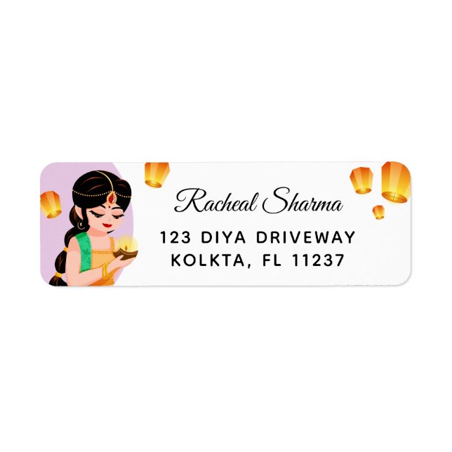Etiqueta Elegant Personalized Indian Girl Diwali (Frente)