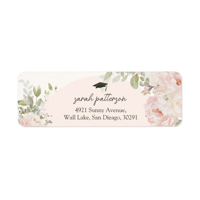 Etiqueta Elegant Pink Floral Graduation Retrun Address (Frente)