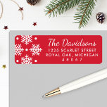Etiqueta Elegant Red and White Snowflake Return Address<br><div class="desc">Holiday address labels feature a pattern of white snowflakes and dots with white return address and a red background. The background color can be customized to coordinate with your mailing.</div>