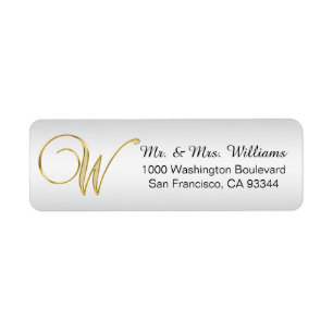 Etiqueta Elegant Silver Gold Monogram Letter 'W' Return