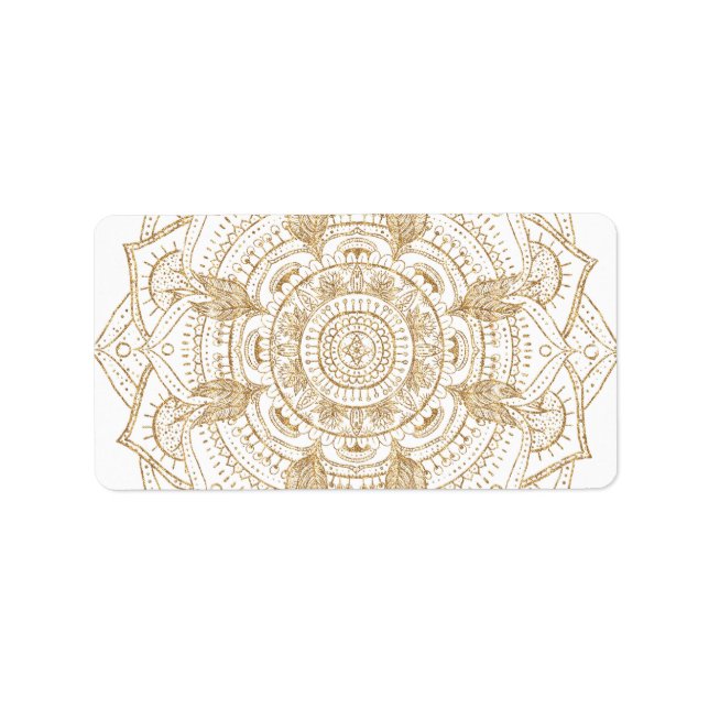 Etiqueta Elegant White & Gold Mandala Hand Drawn Design (Frente)