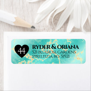 Etiqueta Elegante 44° Aniversario Boda Turquesa