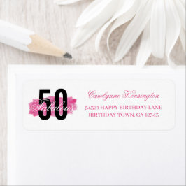 Etiqueta Elegante 50.º cumpleaños Dirección de color rosa
