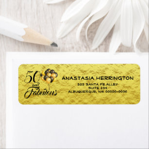 Etiqueta Elegante 50.º Relieve metalizado dorado de cumplea