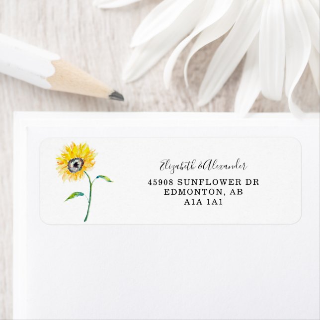 Etiqueta Elegante acuarela Boda de girasol Moda de escritur (In situ)