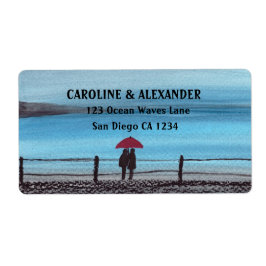 Etiqueta Elegante acuarela Boda de Paraguas Rojos