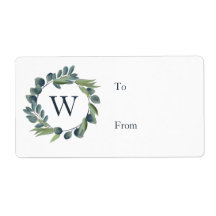 Elegante acuarela Foliage Wreath Monograma